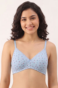 Zivame Padded Non Wired Medium Coverage Tshirt Bra - Blue Ditsy Floral — thumbnail 2